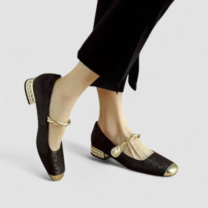 Women's Mary Jane Shoes Low Block Heel Metallic