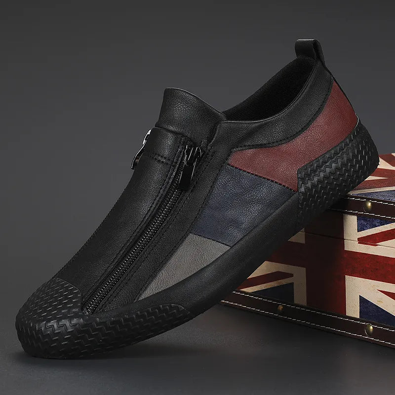 Men's Slip-On Sneakers Side Zipper Contrast Panels Black