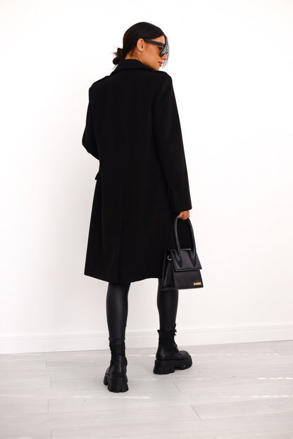 Women's Double-Breasted Long Coat Gold Buttons