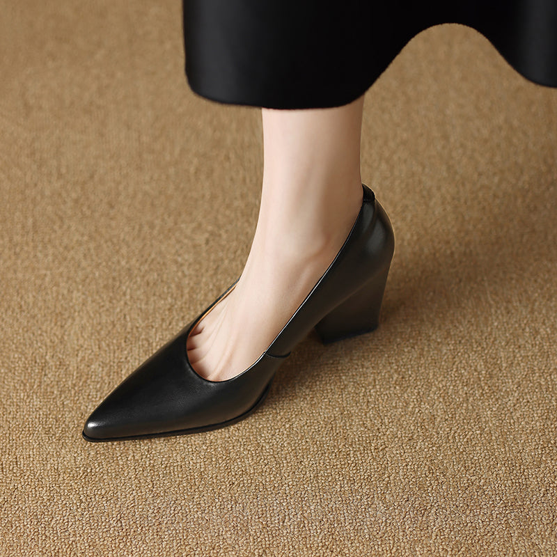 Women's Pointed Toe Pumps Block Heel Slip On Work Shoes