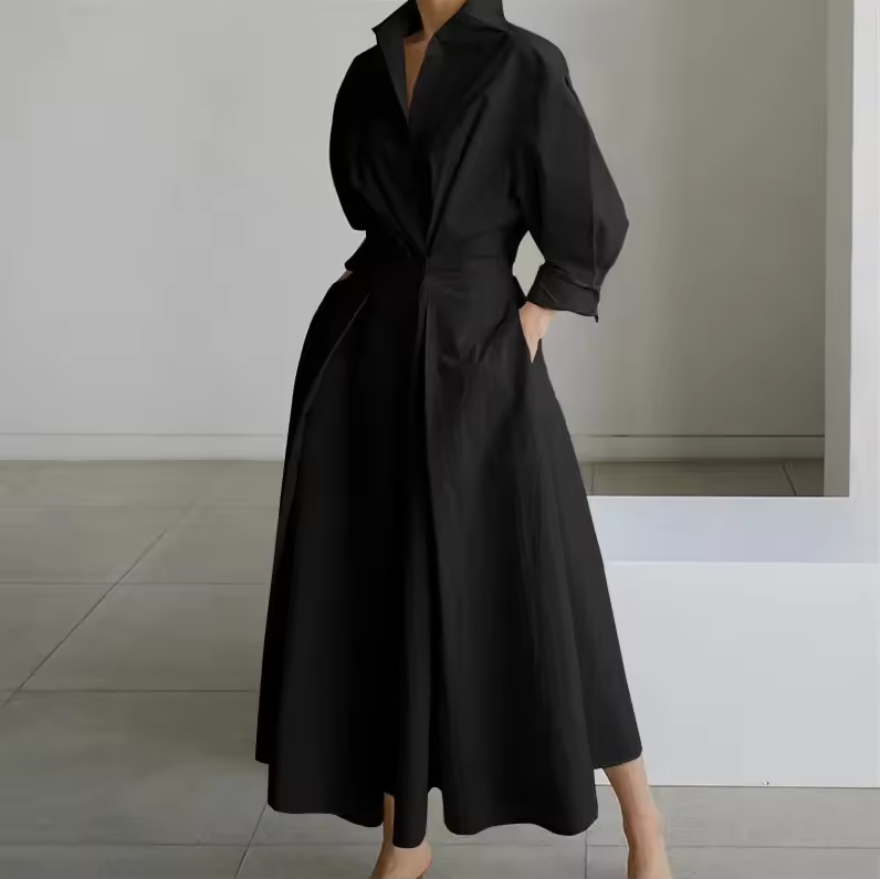 Elegant Button-Down Shirt Dress with Cinched Waist