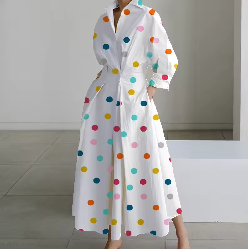 Elegant Button-Down Shirt Dress with Cinched Waist