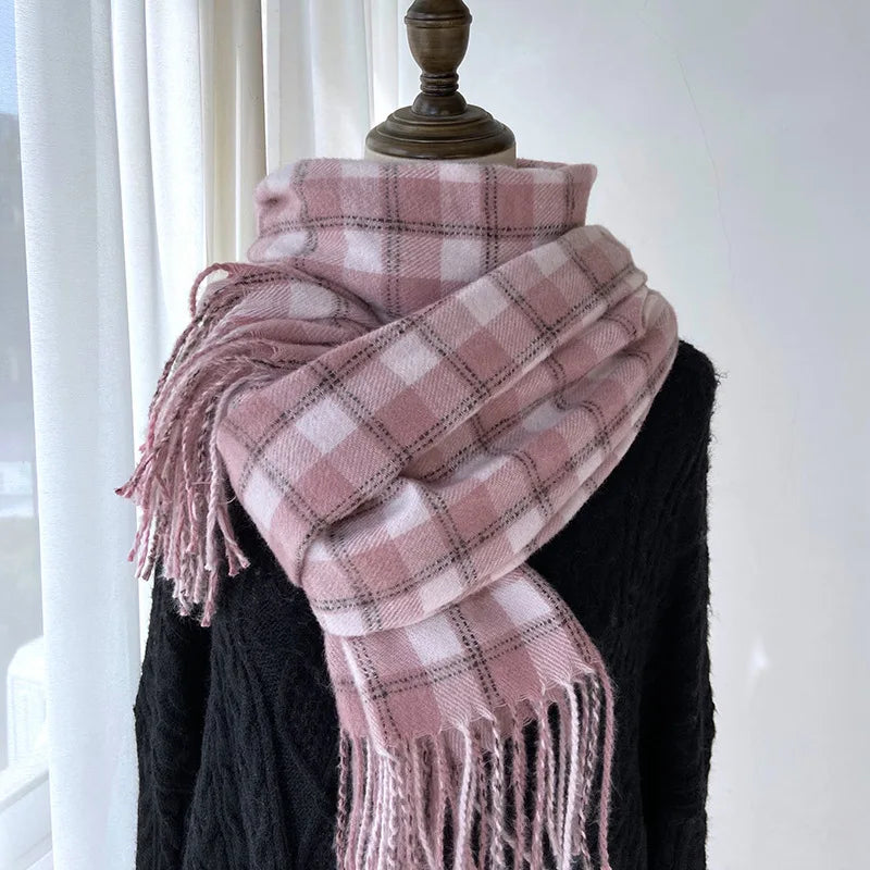 Melviera Fringed Check Scarf - Vonnera