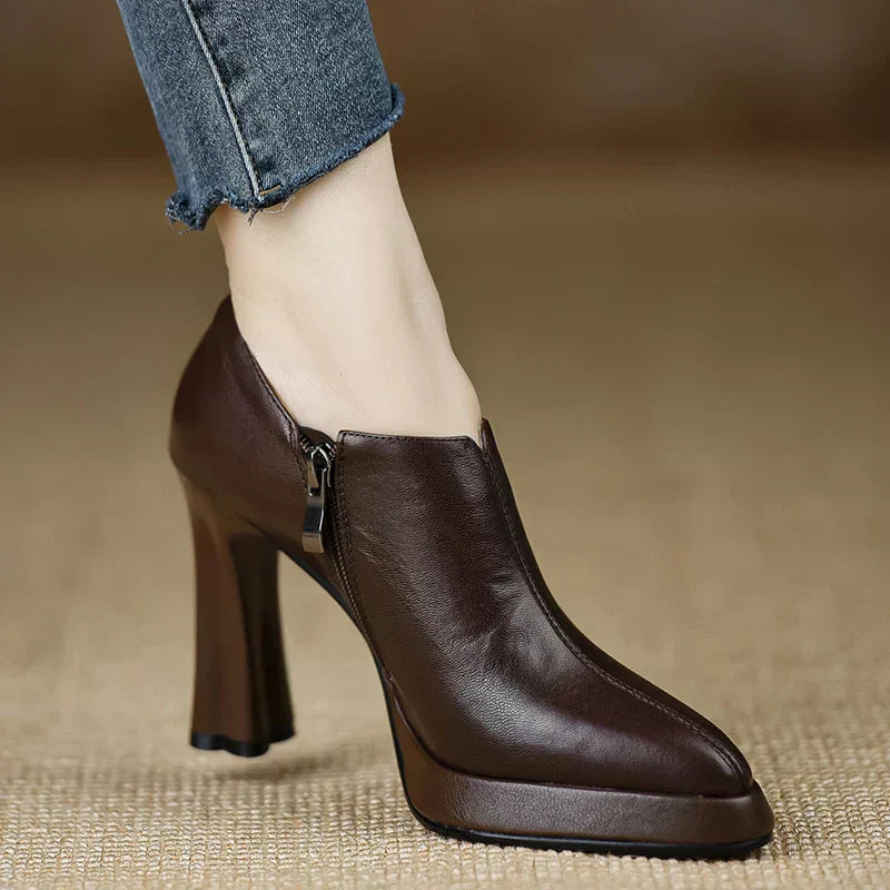Giselle Women's Platform Pumps Block Heel Side Zipper - Vonnera