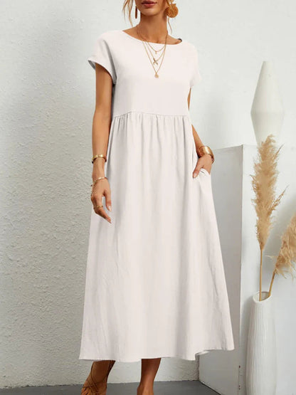 Women's Cotton O-Neck Vintage Dress - Vonnera