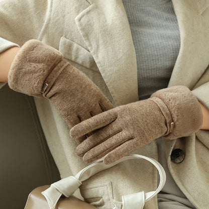 Women's Snug Fit Gloves Fleece Cuff Buckle