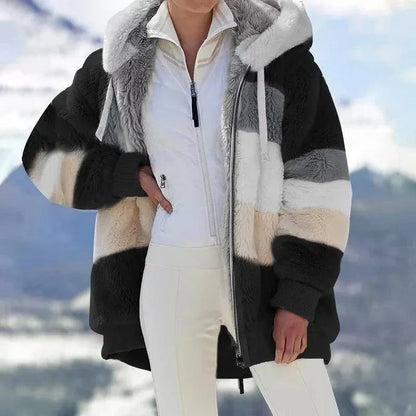 Women's Colorblock Plush Overcoat