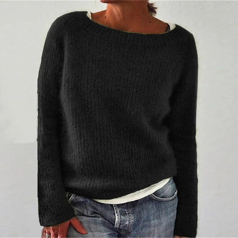 Women's Long Sleeve Knit Sweater Cozy Loose Fit Beige - Vonnera