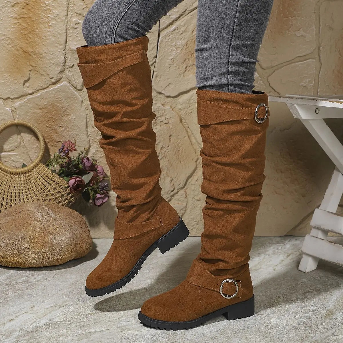 Women's Knee High Buckle Strap Boots