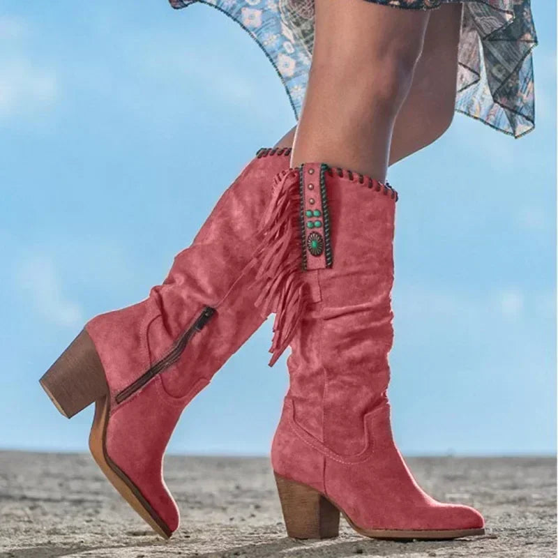 Women's Fringe Mid Calf Boots - Vonnera