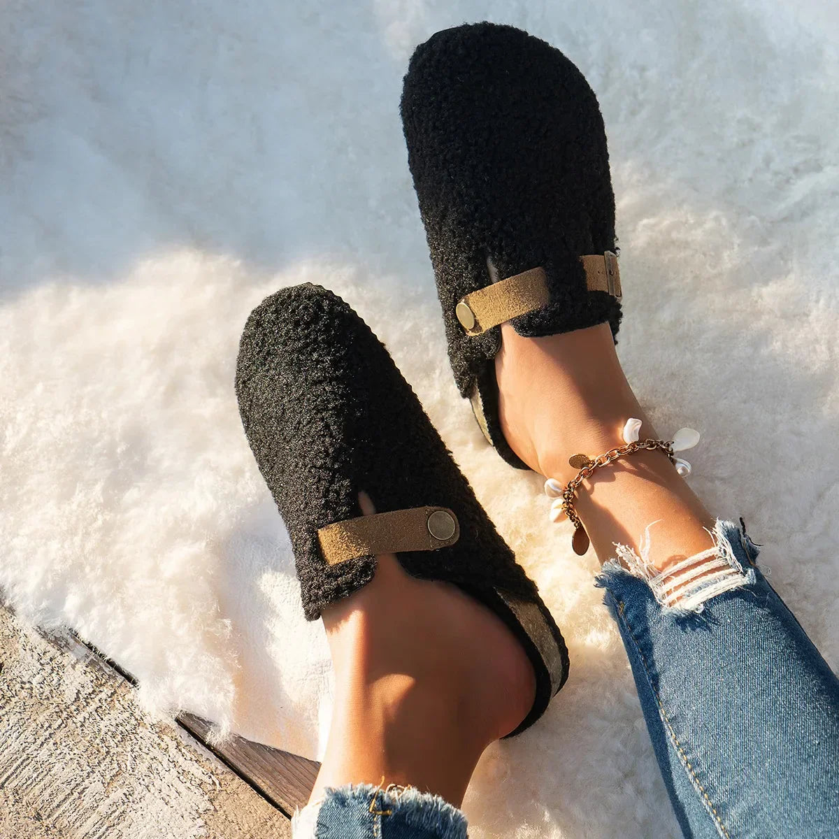 Women's Slip-On Slippers Soft Comfort Buckle Detail