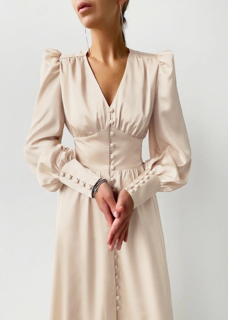 Women's Satin V-Neck Maxi Dress