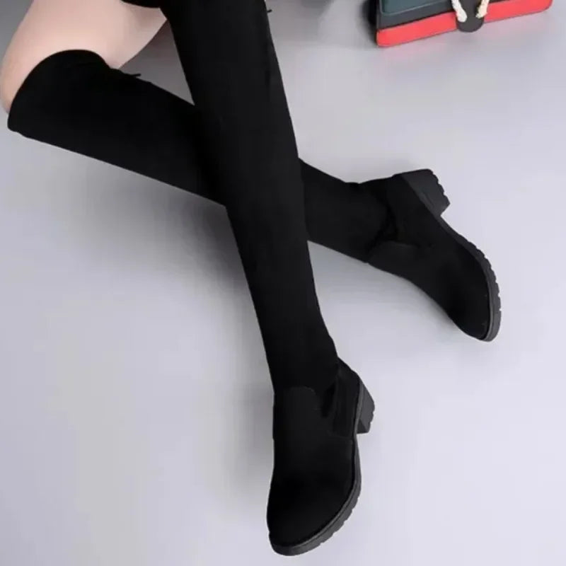 Women's Lace-Up Boots Black Chunky High Heel