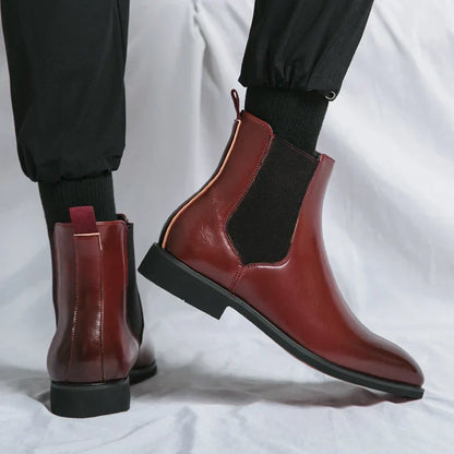 Men's Chelsea Boots Leather Red Sole Ankle High Comfortable - Vonnera