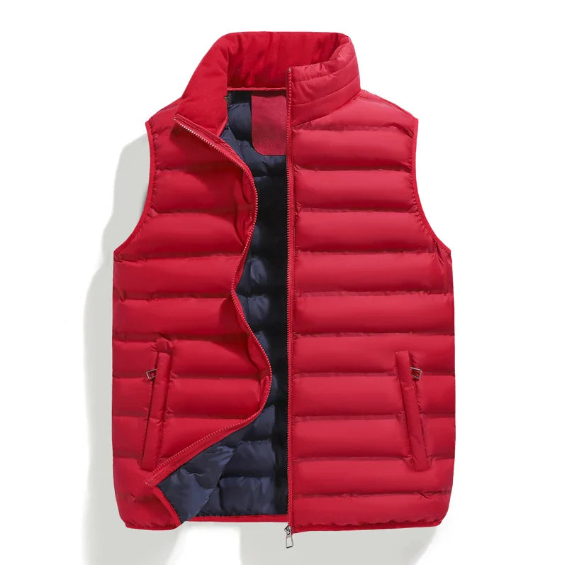 Men's Down Vest Sleeveless Zipper Windproof Solid Color