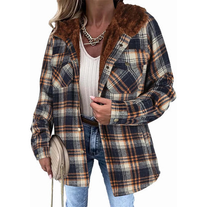Women's Plaid Sherpa Jacket Soft Button