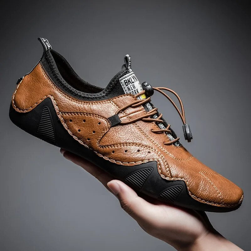 Men's Orthopedic Driving Shoes Perforated Bungee Lace Low- - Vonnera