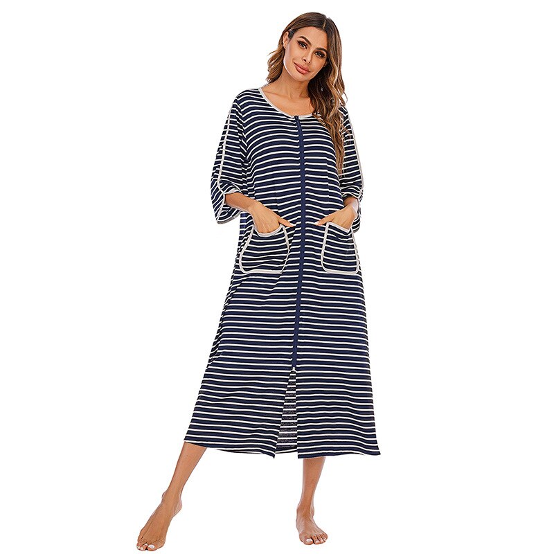 Women's Hooded Fleece Nightdress Zip Up