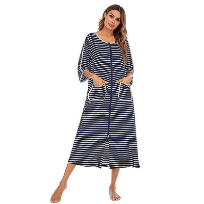 Women's Hooded Fleece Nightdress Zip Up