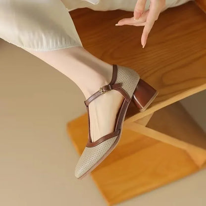 Piper | Women's T-Strap Block Heel Shoes Square Toe Mid Heel Pumps