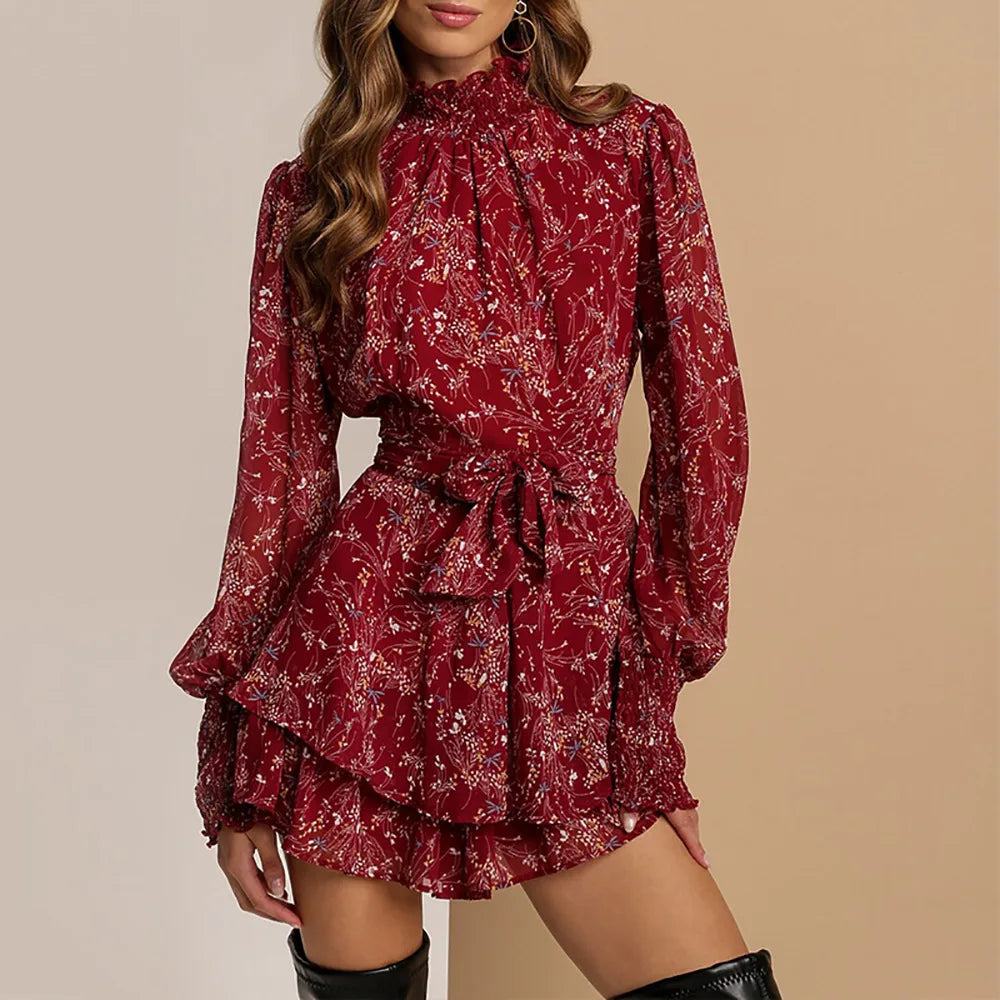 Women's Floral Mini Dress Ruffle Details