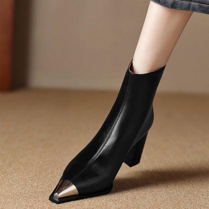 Women's Block Heel Boots Pointed Toe Closed