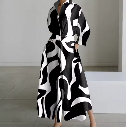 Elegant Button-Down Shirt Dress with Cinched Waist