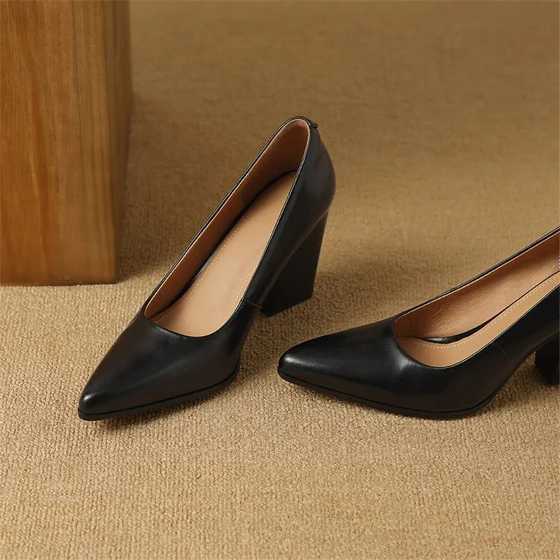 Women's Pointed Toe Pumps Block Heel Slip On Work Shoes