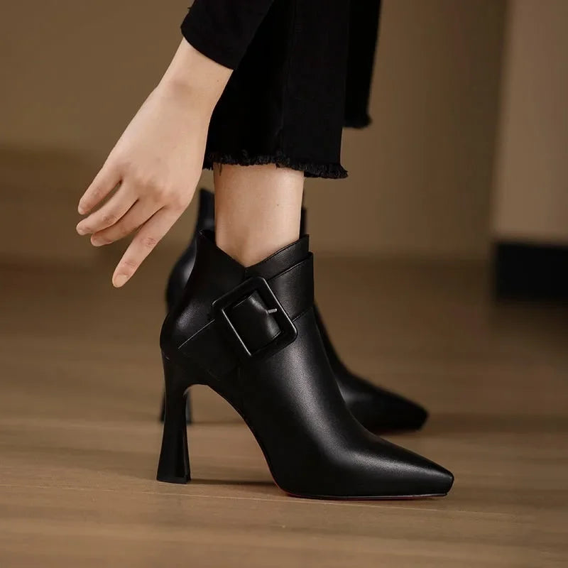 Women's Ankle Boots Pointed Heel Buckle Strap