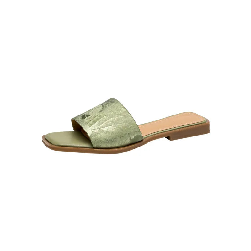Women's Floral Embossed Square Toe Sandals