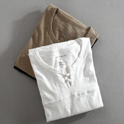 Men's Long Sleeve Henley Cotton Shirt