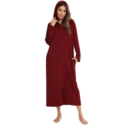 Women's Hooded Fleece Nightdress Zip Up