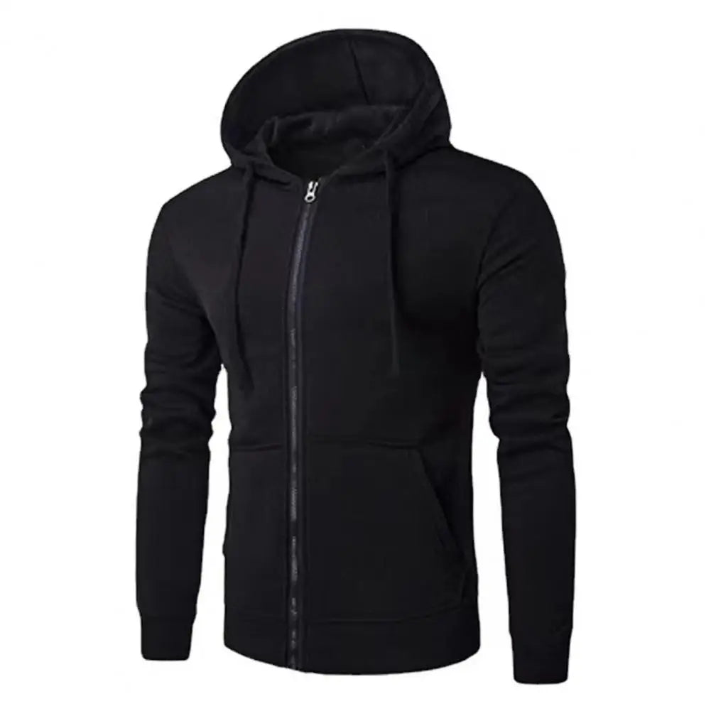 Men's Slim Fit Zip-Up Sport Hoodie Adjustable Drawstring Black