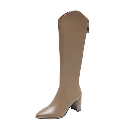 Women's Knee High Boots Side Zip Block Heel Comfortable