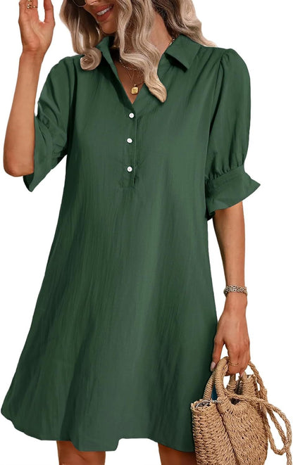 Women's 3/4 Sleeve Shirt Dress Knee Length