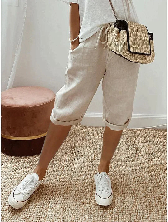 Women's Linen Summer Pants Breezy Beige - Vonnera
