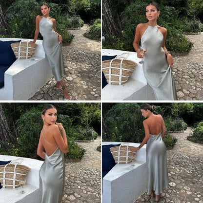 Women's Sleeveless Maxi Dress Satin Belt - Vonnera