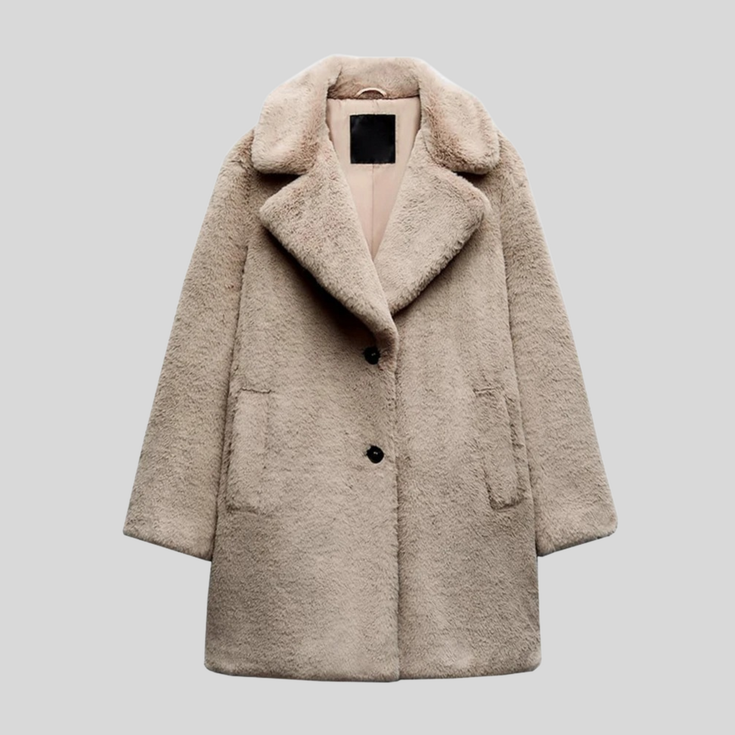 Women's Fur Winter Coat Oversized Button Front Black