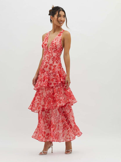 Women's Floral Maxi Dress Strappy Back