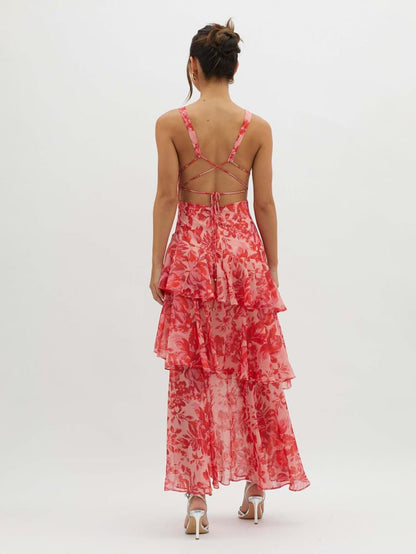 Women's Floral Maxi Dress Strappy Back