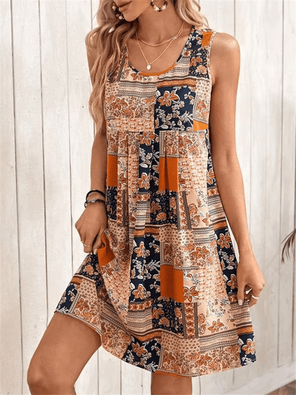 Women's Patchwork Print Sleeveless Mini Dress - Vonnera