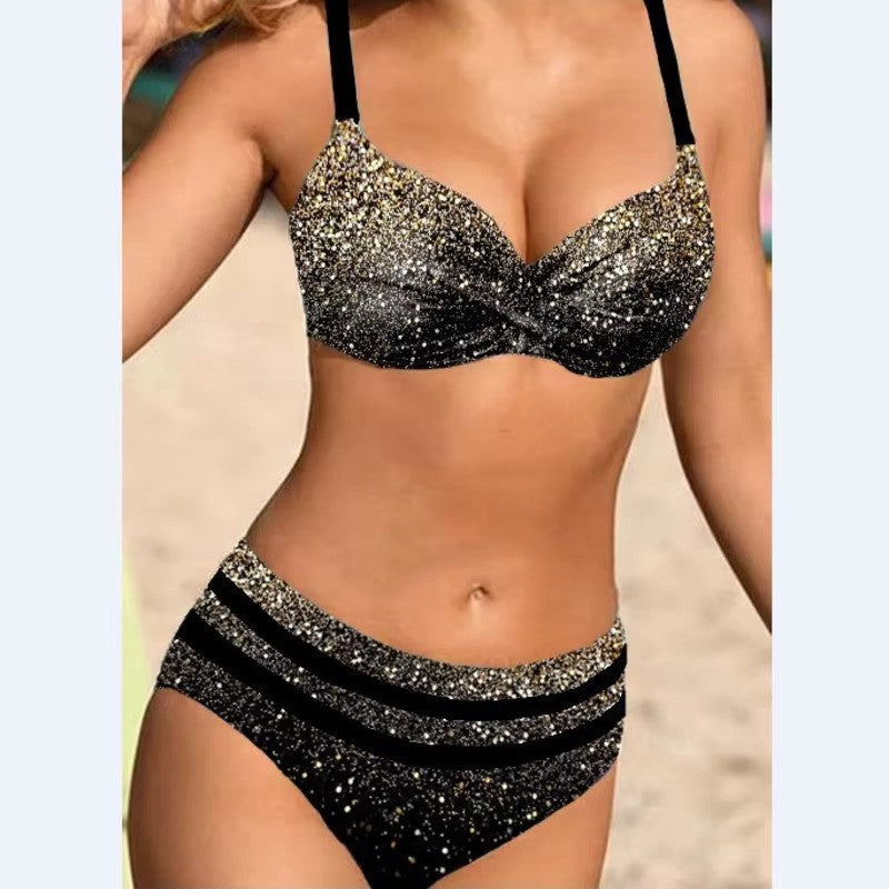 Women's High Waist Leaf Print Bikini