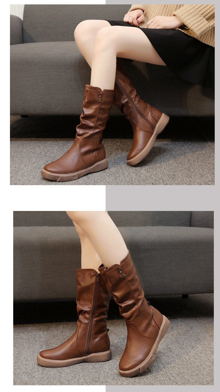 Women's Mid Calf Boots Flat Sole