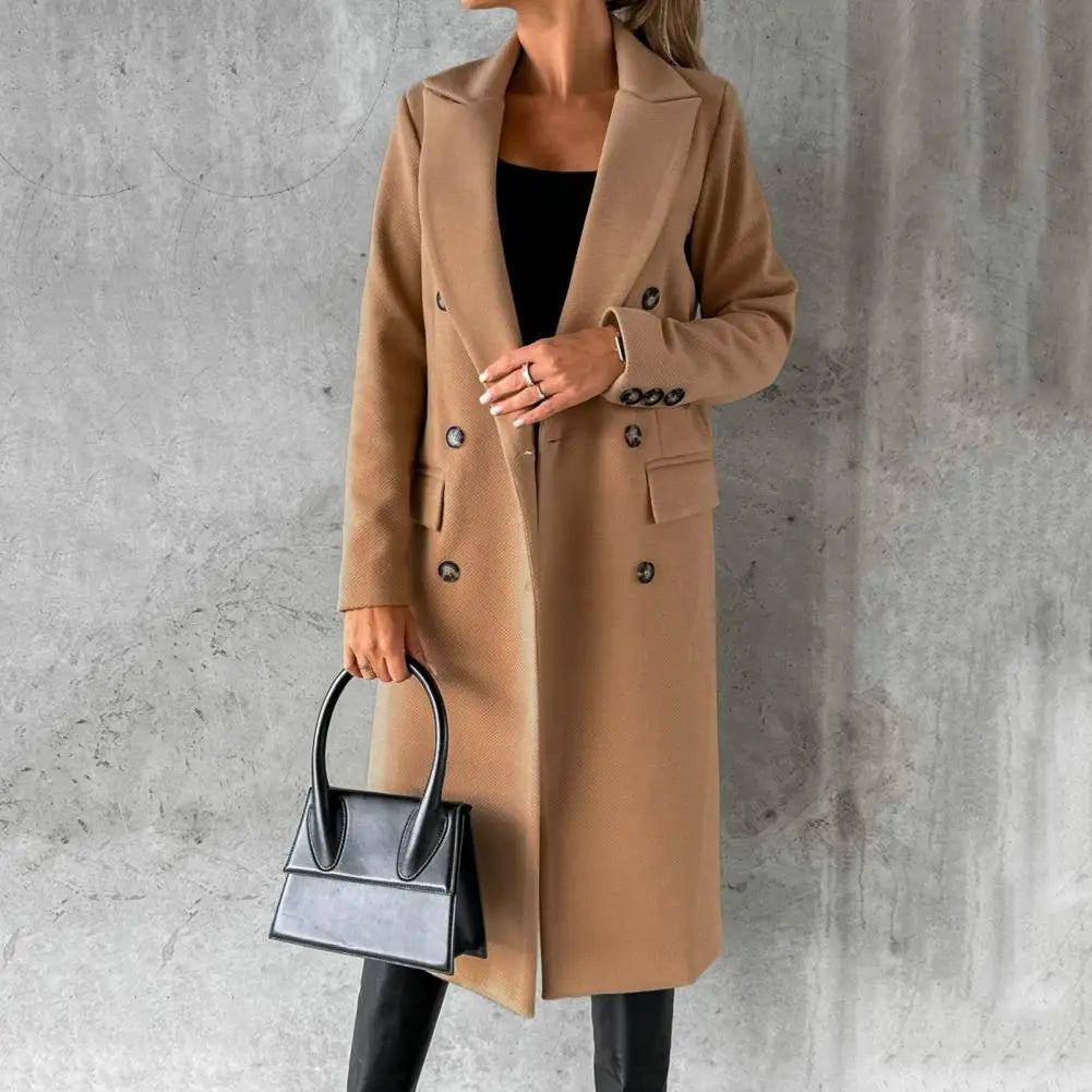 Women's Double-Breasted Trench Coat Button Cuffs Classic