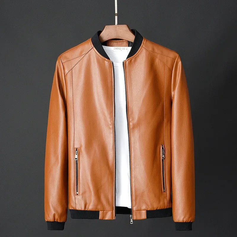 Faux Leather Bomber Jacket - Vonnera
