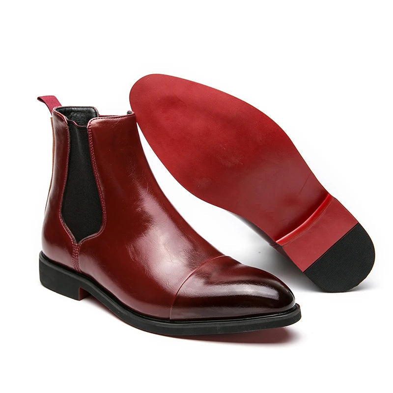 Men's Chelsea Boots Cap Toe Slip-On Ankle Boots Leather Black