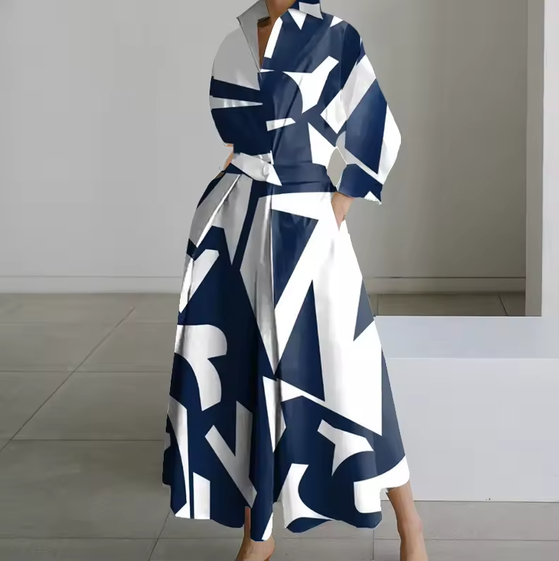 Elegant Button-Down Shirt Dress with Cinched Waist