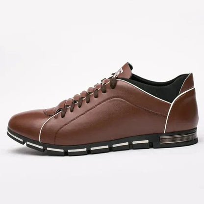 Men's Lace-Up Sneakers Leather Contrast Sole Black