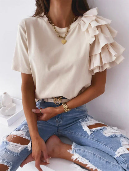 Women's One-Shoulder Ruffle Blouse