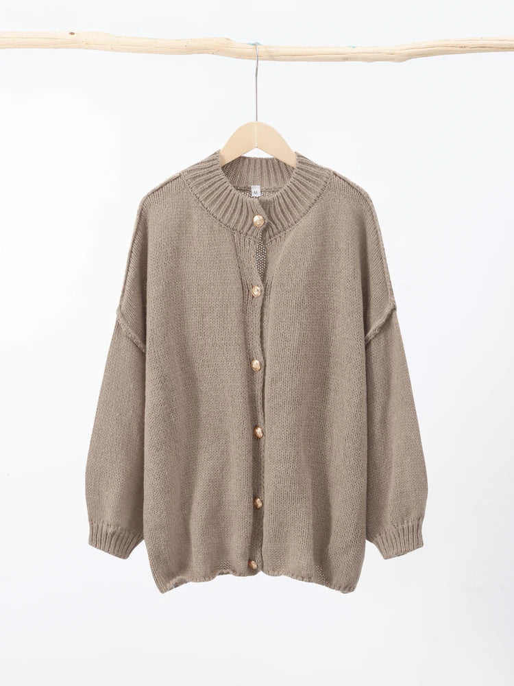 Women's Cardigan Sweater Ribbed Knit Cuffed Sleeves